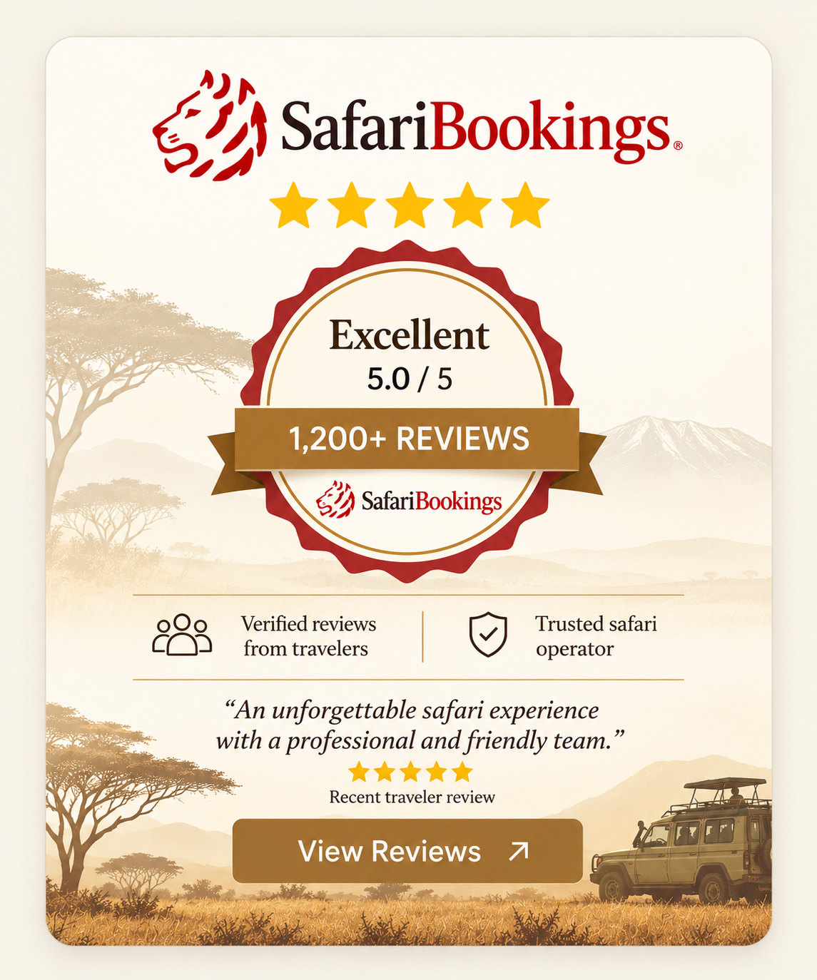 SafariBookings promotional review badge for Summer Winter Adventures