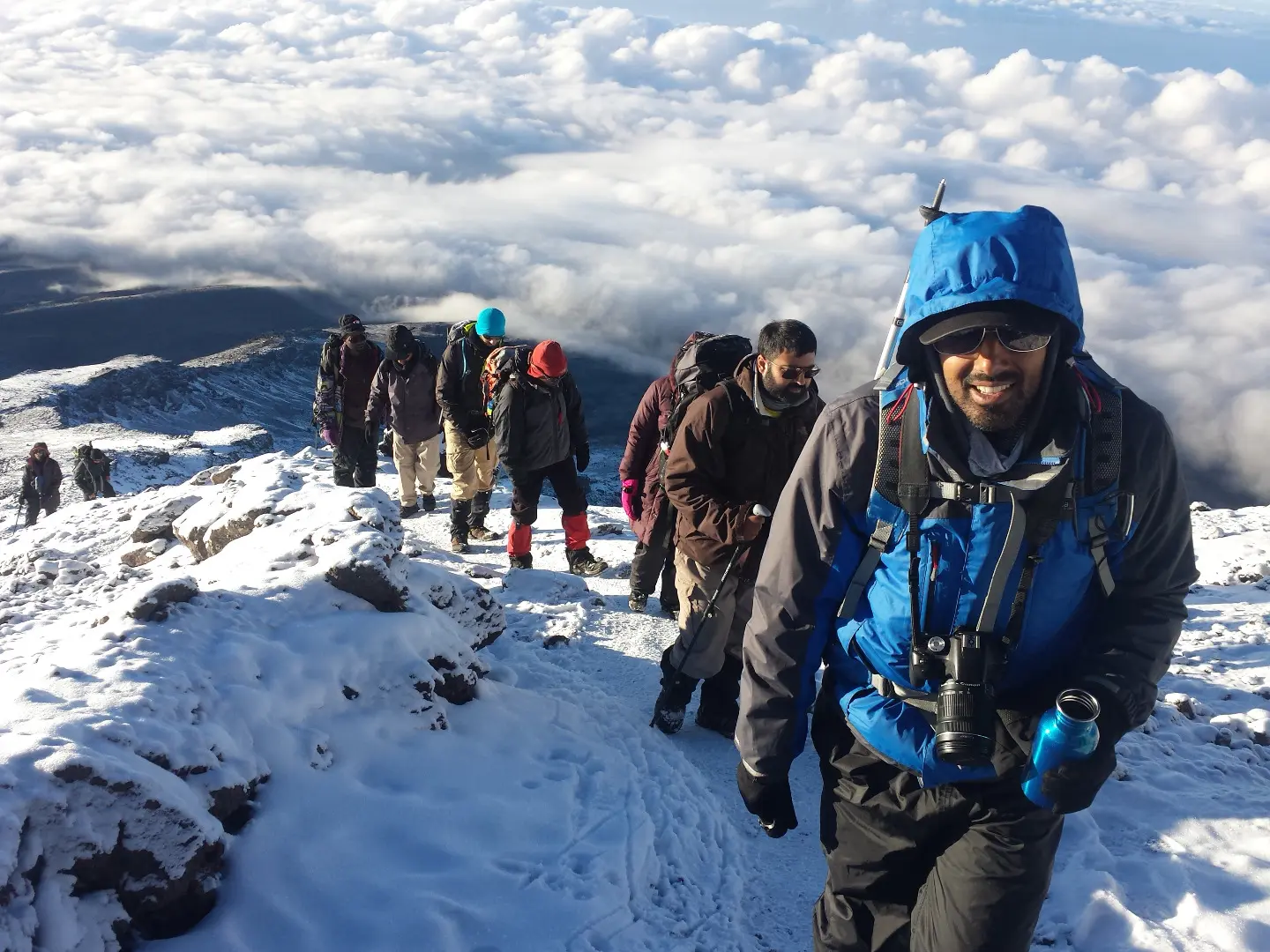 Hikers trekking on Mount Kilimanjaro